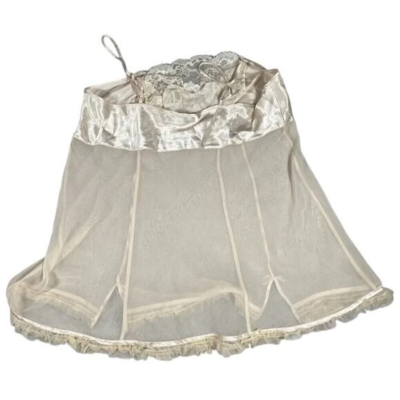 Cacique Lane Bryant Lingerie Babydoll Slip Dress 18/20 Sheer Satin Lace Ivory - Picture 8 of 11